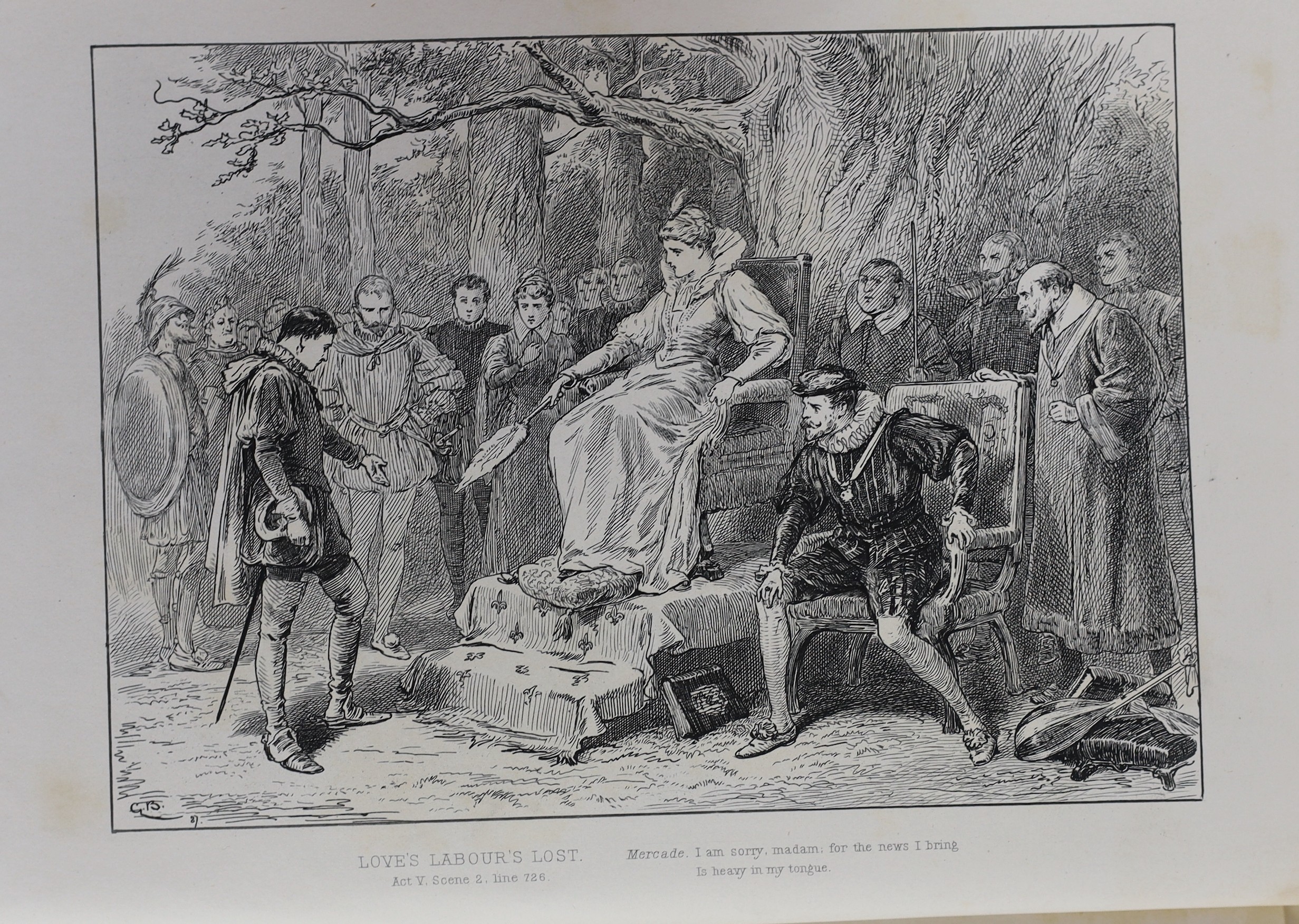 Shakespeare, William - The Works, edited by Henry Irving, illustrated by Gordon Browne, 8 vols, 8vo, gilt stamped cloth, (cloth to vol. 7 a lighter shade, as usual), Blackie and Son, London, 1888-90